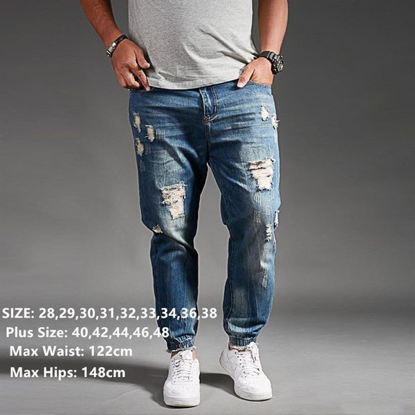 Jeans rasgados para homens azul preto denim dos homens jean homme harem hip hop plus size calças 44 46 48 masculino uomo fashions jogger calças 20289b
