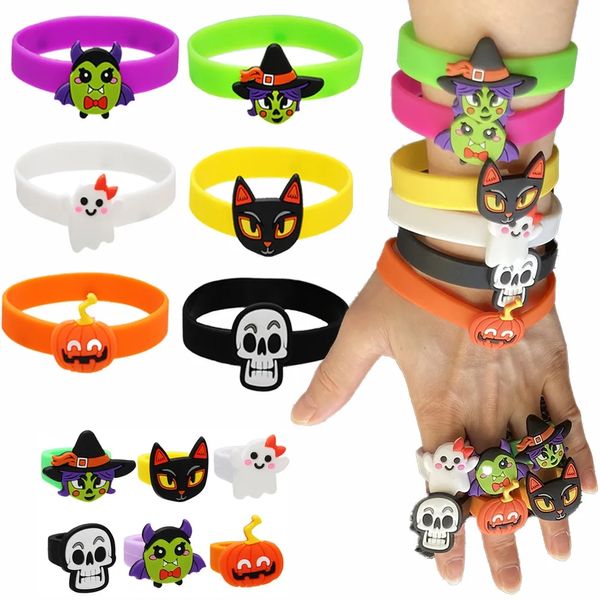 Halloween Silicone Candy Color Anello Bracciale Polsino Zucca Gatto Strega Fantasma Pipistrello Decorazioni per feste di Halloween Puntelli