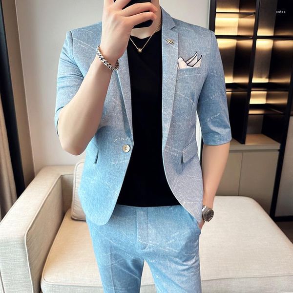 Abiti da uomo Blazer Pant / 2023 Summer Fashion Mezza manica Lettera Stampa 2 pezzi Uomini di alta qualità Formal Office Party Casual Tuxedo