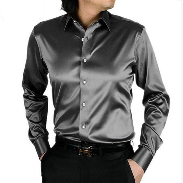 Camicia da uomo intera pura moda camicia di seta coreana camicia da uomo in raso a maniche lunghe Camisa Hombre camicia da sposa2705