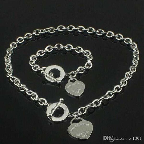 Vender aniversário presente de natal 925 Silver Love Colar Bracelet Set Declaração de casamento Jóias de jóias Cara pingente de pingente Bangle Se261C