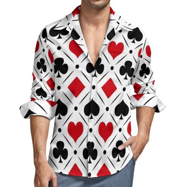 Camicie casual da uomo Simboli del poker Abiti da carte da gioco maschili Camicia a maniche lunghe Tendenza Camicette divertenti Abbigliamento grafico primaverile Plus Si232v