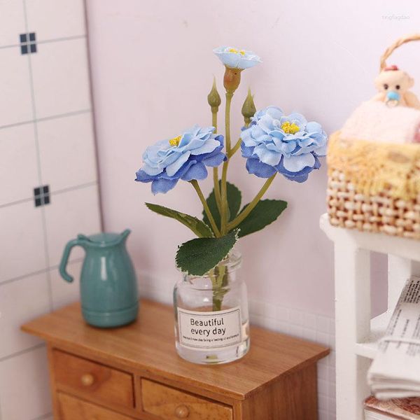 Fiori decorativi 1 pz Mini modello lavorato a maglia Osmanthus Vaso di vetro Pianta Fiore di luna Disposizione di rose corte Decorazione per cucire