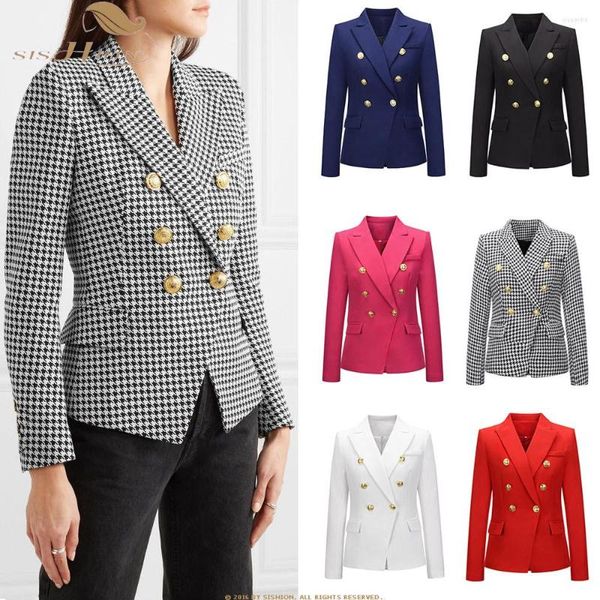 Maglioni da donna di alta qualità 2023 Designer Blazer doppio petto tasca leone bottoni giacca scozzese sottile da donna SR1160