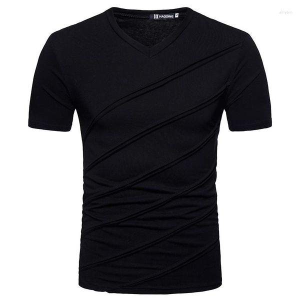 Мужские футболки Модная мужская летняя приталенная рубашка с V-образным вырезом и коротким рукавом, повседневная спортивная рубашка для бега.