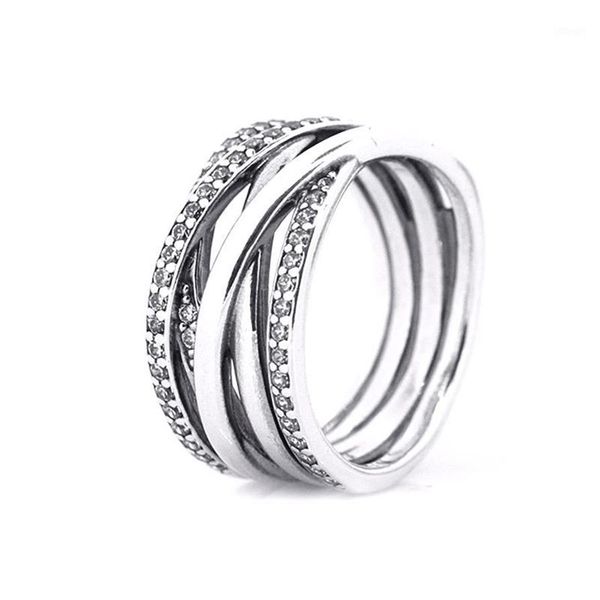 Большие свадебные комплекты, Аутентичные кольца из стерлингового серебра 925 пробы с прозрачными фианитами, переплетенные кольца для женщин, ювелирные изделия R0281185o