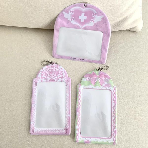 Portacarte Fashion Cute Pink Mini Holder Custodia protettiva per carte di credito ID banca Po Display Custodia per autobus in PVC trasparente