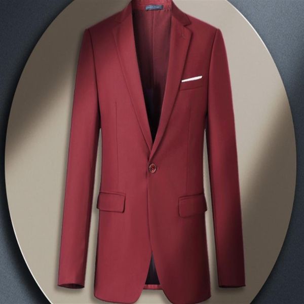 Модные повседневные бордовые мужчины костюмы с надписью на отвороте один кнопка выпускной костюм Свадебной тонкие смокинги Back Vent Blazer Jacket Pants256H