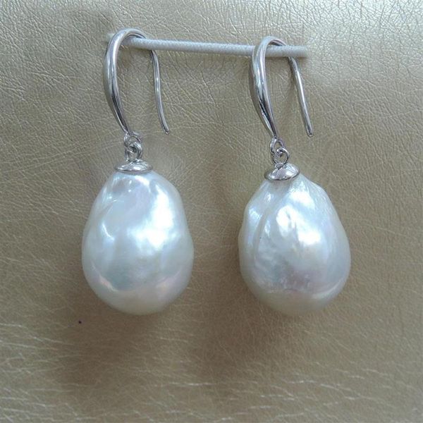Lampadario pendente Orecchino di perla d'acqua dolce naturale al 100% con gancio in argento 925 - Perla barocca 14-16 mm Big257I