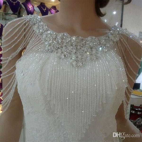 2020 cristal strass jóias nupcial envolve laço branco casamento xale jaqueta luxuoso bolero vestido de casamento com beading239v