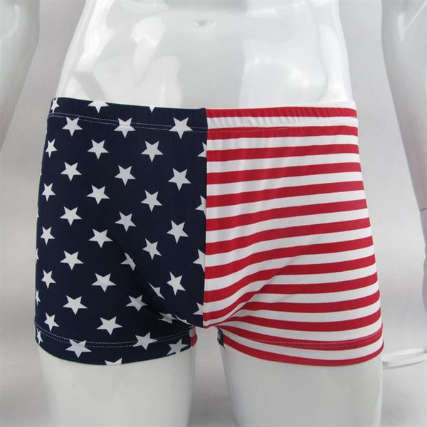 Herrenschwimmschreibungen Trunks Unterwäsche G8424 USA Flag Stern Streifen blau rot gedruckt Nylon spandex301s