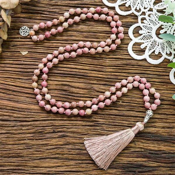 Collane con ciondolo 8mm Rodocrosite naturale annodata 108 perline Collana Japa Mala Meditazione Yoga Benedizione Gioielli per la salute Donne Cha2839