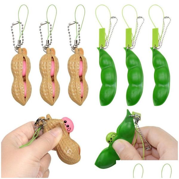 Brinquedo de descompressão Fidget Amendoim Peapods Pea Poppers Squishes Tik Tok Squeeze Brinquedos Keychain Relief Key Ring Anti Vent Balls Squeezy P Dhqok