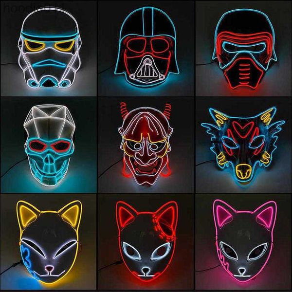 Accessori per costumi NUOVO tipo Maschera LED di Halloween Glowing Neon EL Wire Costume DJ Party Light Up Masque Cosplay Q0806242l L230918