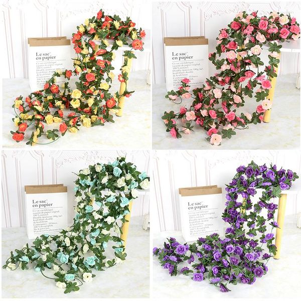 Dekoratif çiçekler 245cm yapay gül asma simülasyon sarmaşık asılı çelenk sahte çiçek ipek düğün dekor duvar bitki