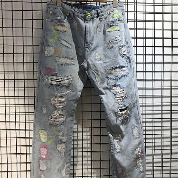 Alta streetwear danno infinito foro Jean uomo donna bottone in metallo di alta qualità cerniera pantaloni in denim lettera infinita stampa 3D Jean268I