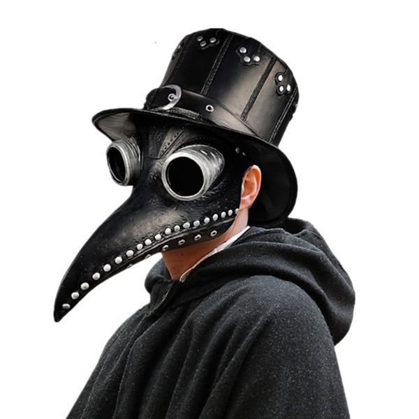 Máscaras de festa Preto Borracha Plague Doctor Máscara Halloween Nariz Longo Pássaro Beek Steampunk Gás Látex Máscara Facial Cosplay Prop para Crianças e Adultos 230918