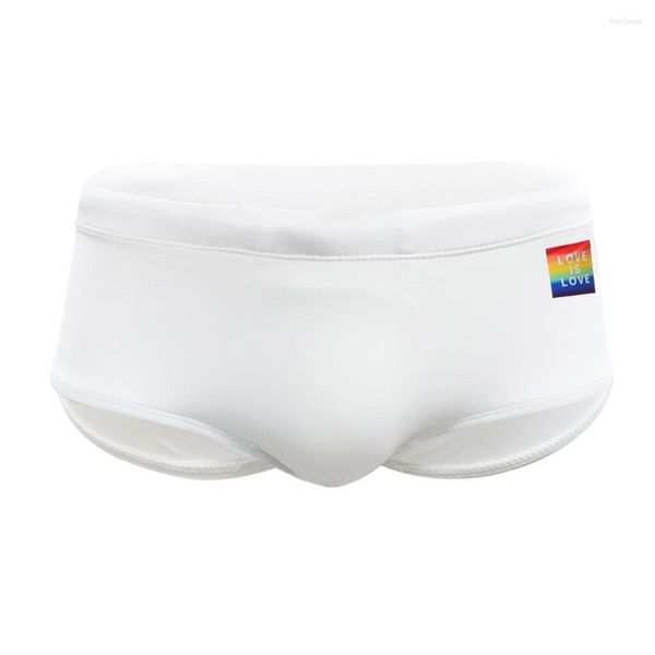 Homens de banho homens nadando pequenos troncos boxer com slogan colorido nylon anti-embaraço calças de praia cordão sexy maiô