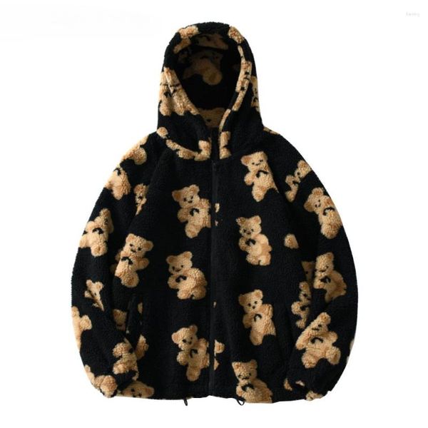 Herren Hoodies Wolle Kapuzenpullover Street Apparel Casual Harajuku Hip Hop und Damenmode Bear Print Full Zip Coat Top