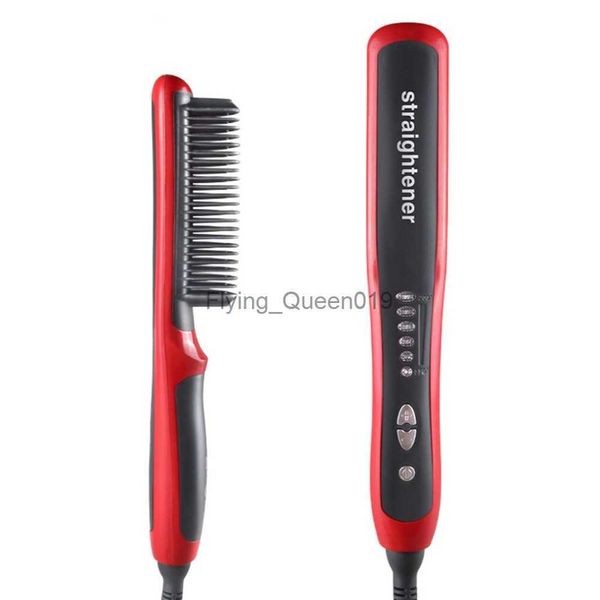 Encrespadores de cabelo Alisadores Plug UE Alisador de cabelo elétrico Durável Escova de pente de cabelo reto LCD Escova de alisamento de cerâmica aquecida 7351667 HKD230918