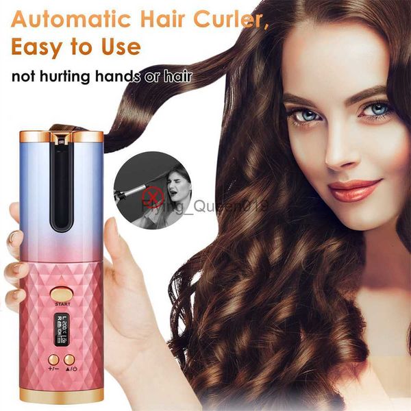 Encrespadores de cabelo Alisadores Curling Irons Automático Curler Curly Máquina Cerâmica Sem Fio Rotativo Ferro Waver Wand Carregamento USB LED 0918