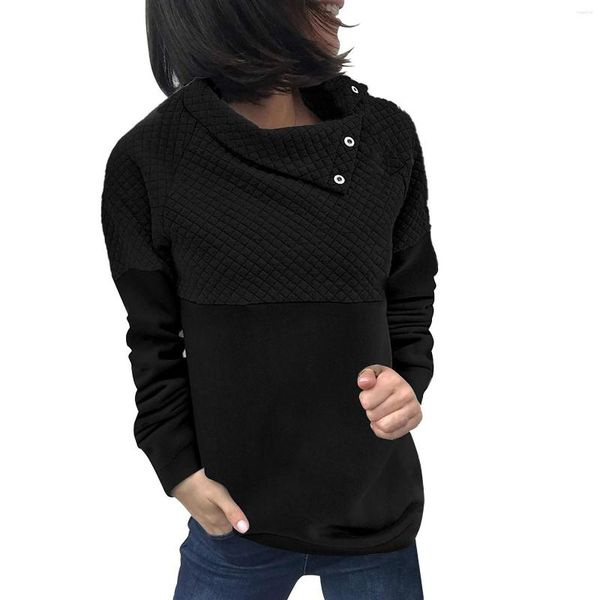 Felpe con cappuccio da donna T-shirt e camicette da donna Tessuto scozzese tinta unita Tasca con cintura a contrasto Moda 2x Magliette per donna D Top