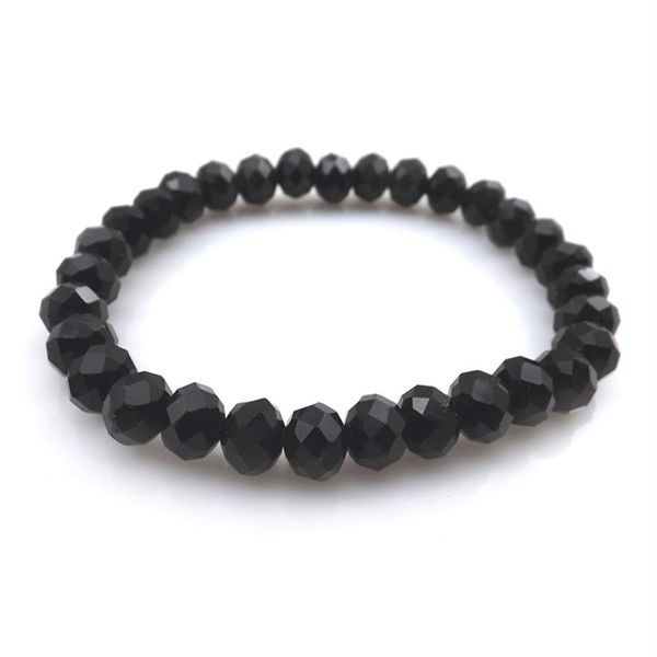 Schwarze Farbe 8 mm facettiertes Kristall-Perlenarmband für Damen, schlichter Stil, dehnbare Armbänder, 20 Stück, Los 2936