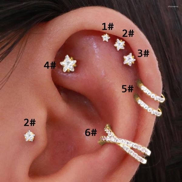 Orecchini a bottone 1 pz stella piercing cristallo donna tendenza zircone lobo torre trago daith conchiglia cartilagine gioielli di moda