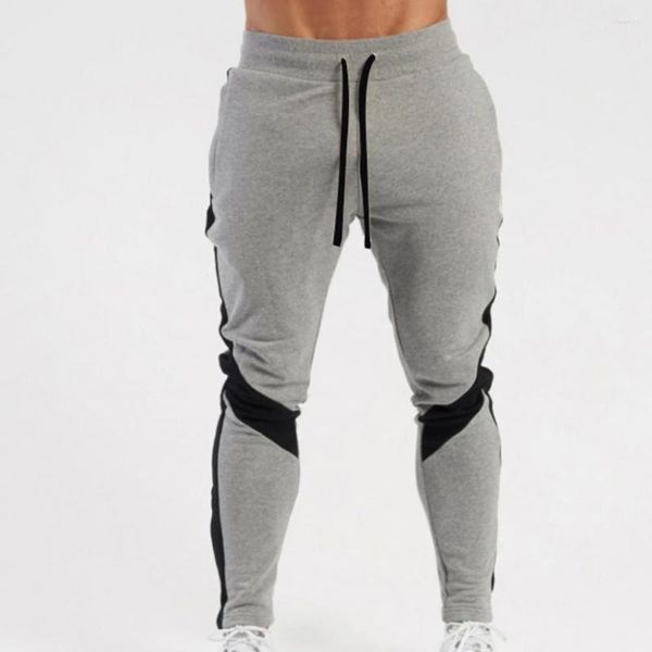 Calças masculinas primavera e outono marca ginásio fitness sweatpants fino cor sólida jogging treinamento azul algodão casual calças justas