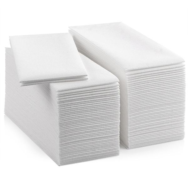 Louça descartável 100pcs / 50pcs Guardanapo descartável Toalhas de hóspedes Toalhas de linho Guardanapos de papel Airlaid branco para festa de casamento de Natal 230918