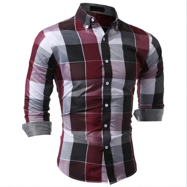 Marca 2018 moda masculina camisa de mangas compridas topos casual xadrez magro camisas de vestido dos homens magro camisa 3xl asdd222g