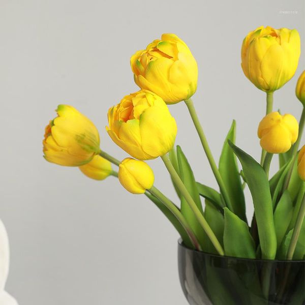 Flores decorativas 5 cabeças de flores artificial tulipa buquê de seda decoração para casa mesa de casamento decoração do quarto presente f718