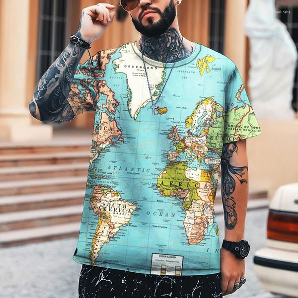 Homens camisetas Mapa da UE Estilo Retro 3D Impresso T-shirt High-End Leica Poliéster Skate Hip Hop Oversized Marca Tees