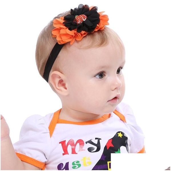 Haarschmuck Baby Mädchen Halloween Stirnband Kürbis Stirnbänder Orange Chiffon Blumenkopf Band Neugeborenen Dusche Geschenk Po Prop Drop Deli Dhiwd