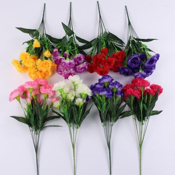 Flores decorativas mesa de casamento cadeira decoração buquê de noiva flor falsa cravo 10 cabeças hastes combinação artificial