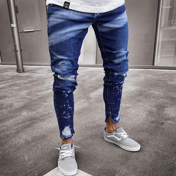 Herren Jeans Skinny Stretch Distressed Ripped Freyed Denim Leichte Baumwollhose Coole Streetwear Fashion Dye Hose