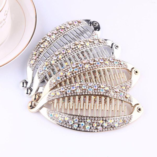 Grampos de cabelo clipe de peixe de cristal com strass menina forma de banana hairgrips moda jóias de casamento feminino harajuku accessorie