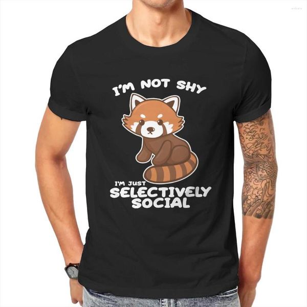 Erkekler Tişörtleri Kırmızı Panda Gömlek Erkekler için Pamuk Moda T-Shirt Yuvarlak Boyun Utangaç değilim Sadece Seçici Sosyal Tees Kısa Kollu Üstler 4xl 5xl