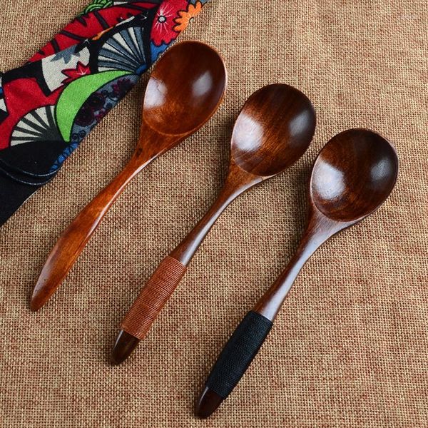 Colheres de madeira natural vintage bambu sopa café mexendo colher de chá utensílio de cozinha gadgets utensílios de mesa suprimentos