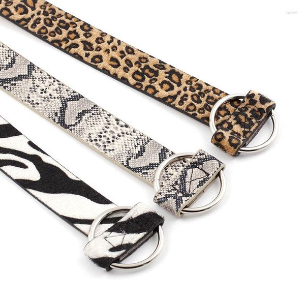 Cintos femininos círculo fivela cinto de couro pu para mulheres leopardo cobra zebra impressão adolescente estudante cintura feminina