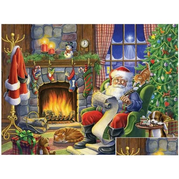 Disegno Pittura Forniture 5D Fai da te Diamante Capodanno Punto croce Fl Ricamo Mosaico Paesaggio Scenario invernale Modello Natale Goccia De Dhkqm