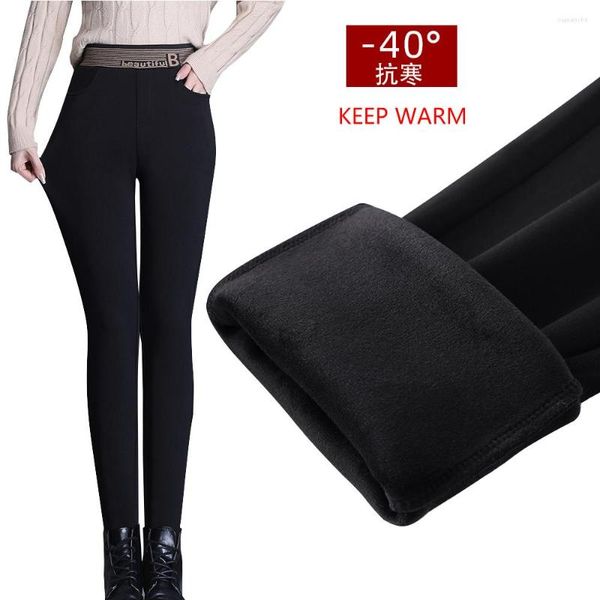 Calças femininas Mulheres Outwear Bottoming Bolso Inverno Plus Size 5XL Lápis Pant com Veludo Feminino Quente Grosso Lã Calças Longas