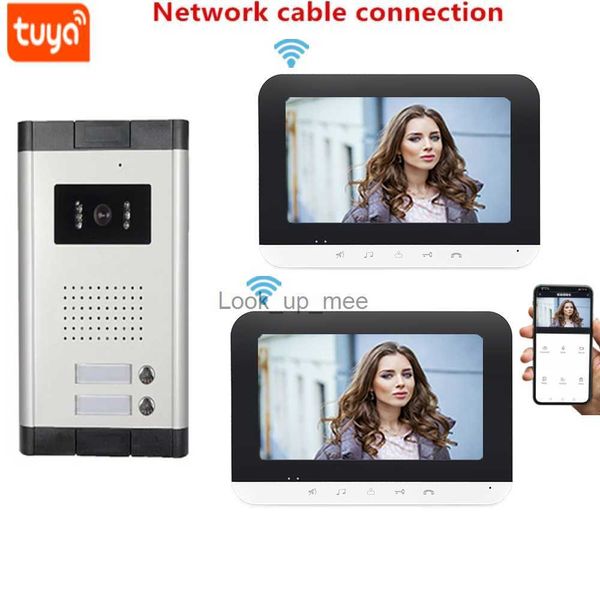 Campainhas Tuya Wifi Video Porteiro para apartamentos de 1/2 unidades Tela sensível ao toque de 7 polegadas com câmera de conexão de cabo de rede HKD230918