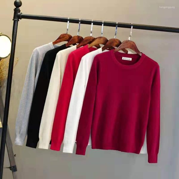 Kadın Sweaters Koreli Gevşek Süveter Kadın Külot Gömlek Boşta O-NECK Uzun Kol Örme Saf Basit