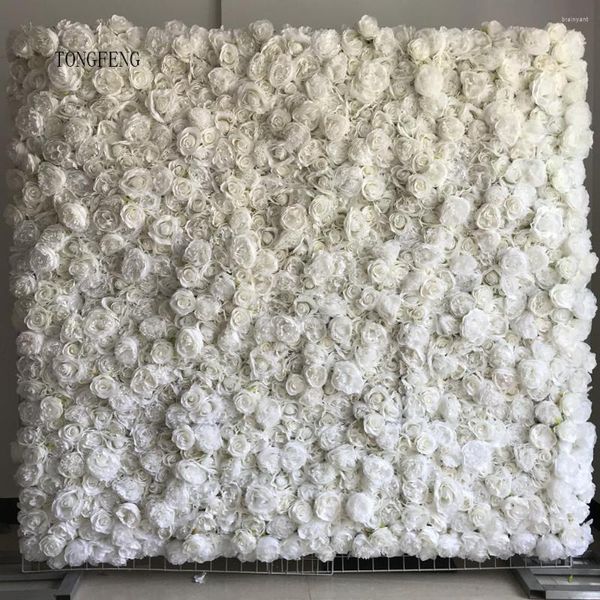 Flores decorativas TONGFENG Branco 8 pçs/lote Fleurs Artificielles Seda Rosa Peônia 3D Flor Painel de Parede Decoração de Pano de Fundo de Casamento