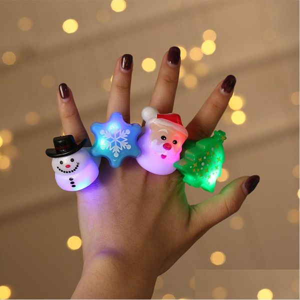 Weihnachtsspielzeug liefert LED-beleuchteter blinkender Fingerring, dekorative Requisiten, Spielzeug, Partyzubehör, Weihnachtsmann, Baum, Schneemann, Schneeflocke, Elch