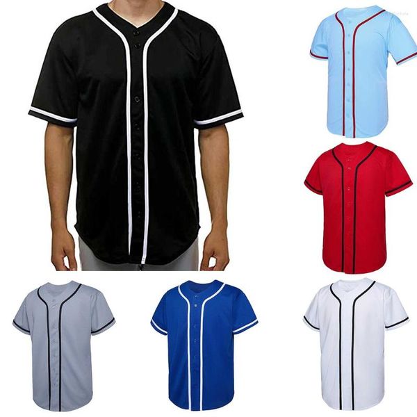 Camisetas masculinas série masculina camisa de beisebol botão para baixo manga curta hipster hip hop uniformes esportivos