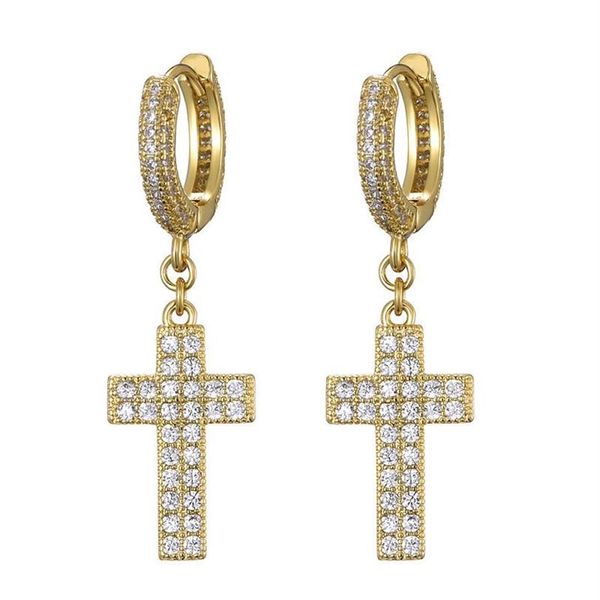 Europa e américa brincos hip hop ouro prata gelo fora diamante bling cz cruz brincos para homens feminino agradável gift226a