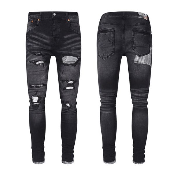 Hommes Man Pb Purple Black Patches Skinny Fit Patchwork Jeans Größe 29 38