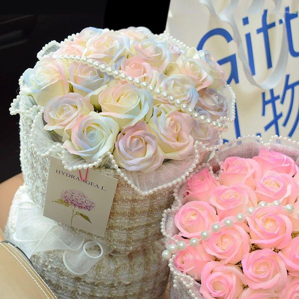 Flores decorativas buquê de rosas sabonete flor simulada presente de dia das mães aniversário decoração de casamento dos namorados